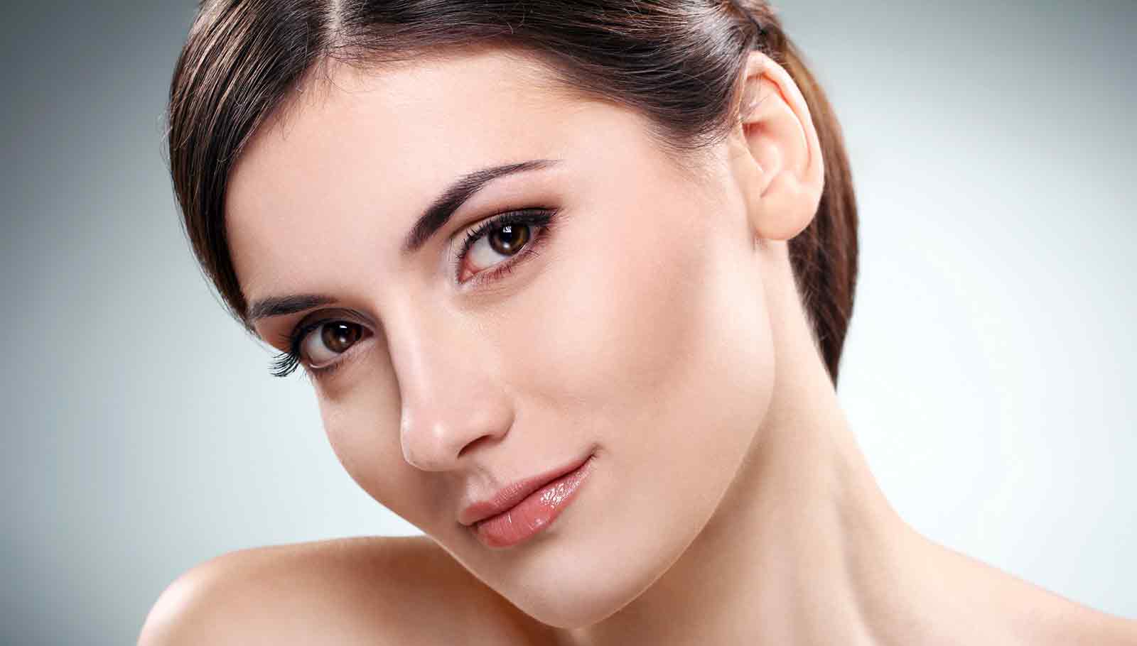 beauty model with her head tilted to the right