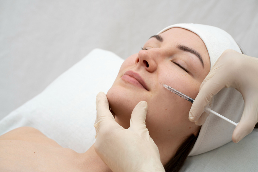 woman receiving an injection in her cheek