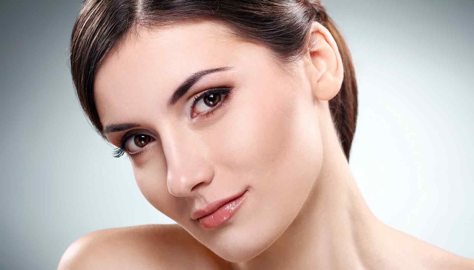 beauty model with her head tilted to the right