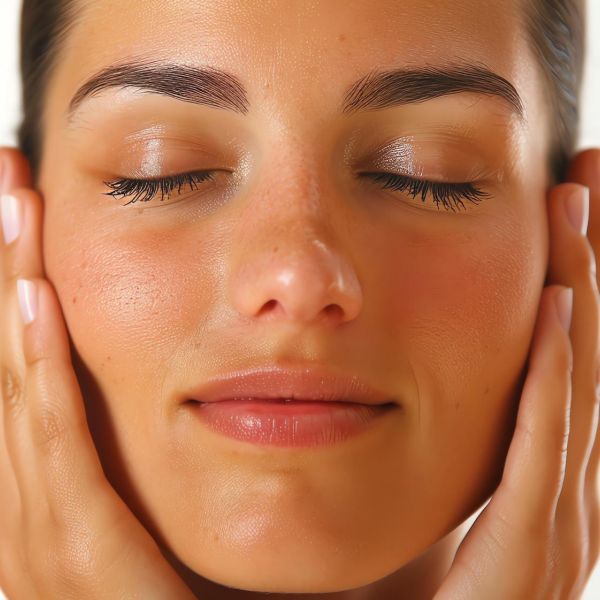 Closeup portrait of a beautiful young woman with flawless skin and dark hair